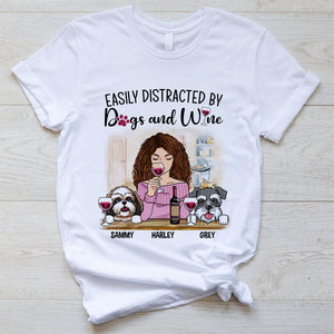Funny dog shirt, personalized gift for dog lovers - Distracted by dogs and wine, custom t-shirt for dog lovers