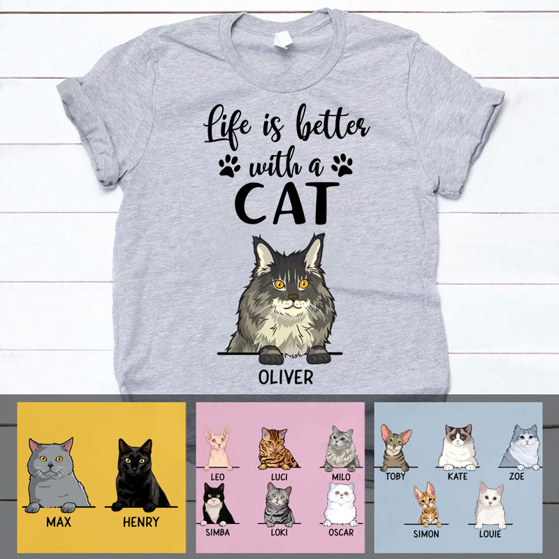 Life Is Better With Cats, Personalized Shirt, Custom Gift for Cat Lovers, Custom Tee