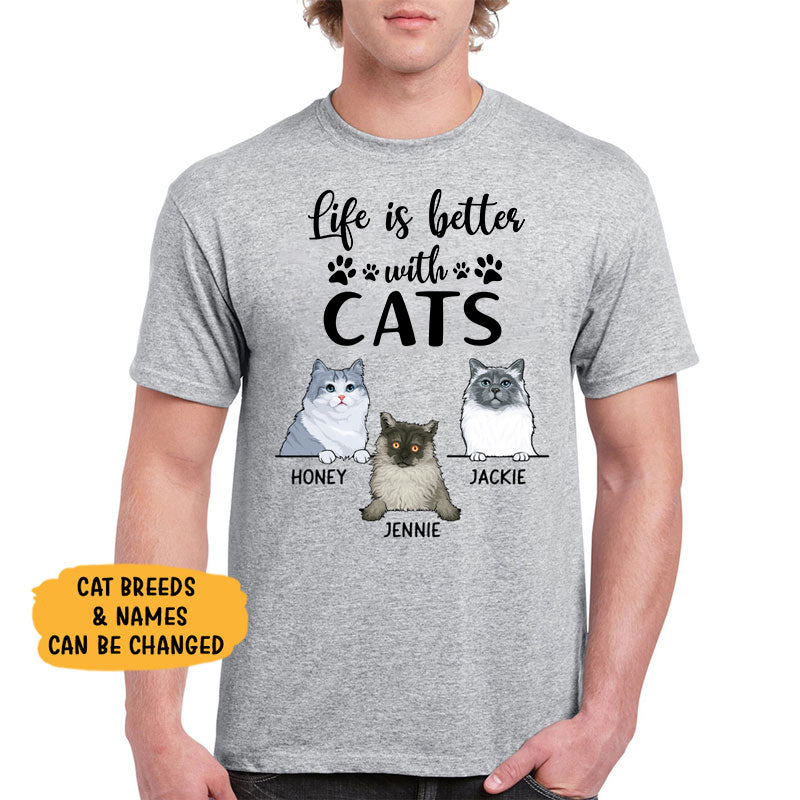 Life Is Better With Cats, Personalized Shirt, Custom Gift for Cat Lovers, Custom Tee