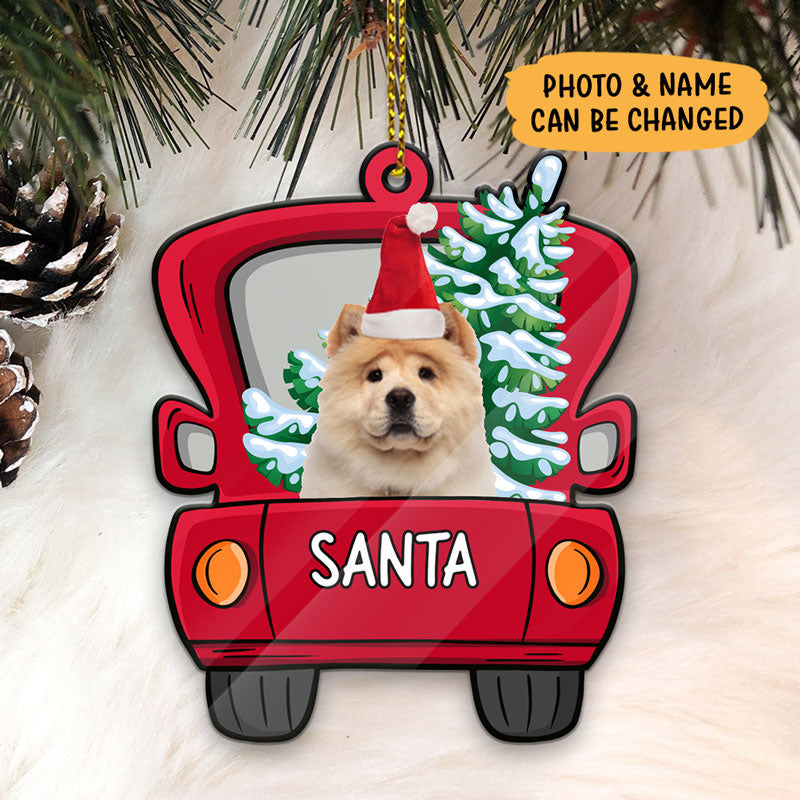 Funny Santa Pomeranian With Christmas Tree Pickup Truck T-Shirt - Cute Dog Lover Holiday Gift Unisex Tee