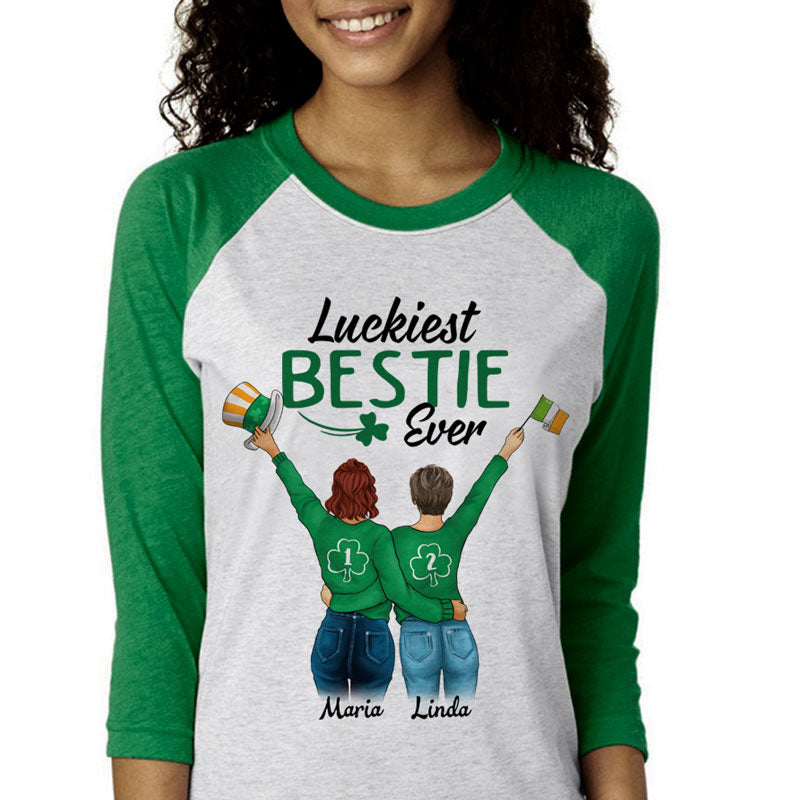 Luckiest Bestie Ever Personalized St. Patrick's Day Unisex Raglan Shirt