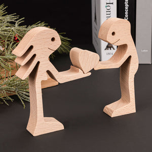 Man And Woman Stand With Heart Couple Wood Sculpture