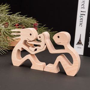 Couple Man And Woman With One Kid Wood Sculpture, Wooden Carving