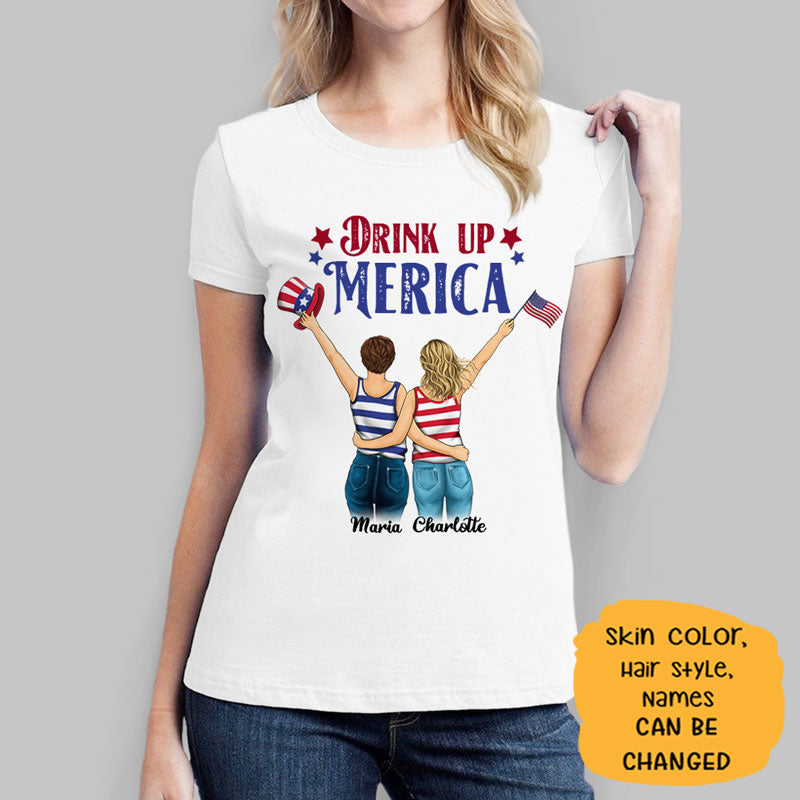 Drink Up Merica Personalized July 4th Gift, Custom T Shirt, Personalized Tee for Independence Day