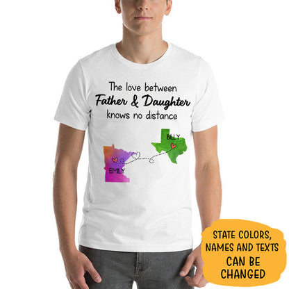 Long Distance Father and Daughter Personalized State Colors Light Premium T-Shirt, Custom Father's Day Gift