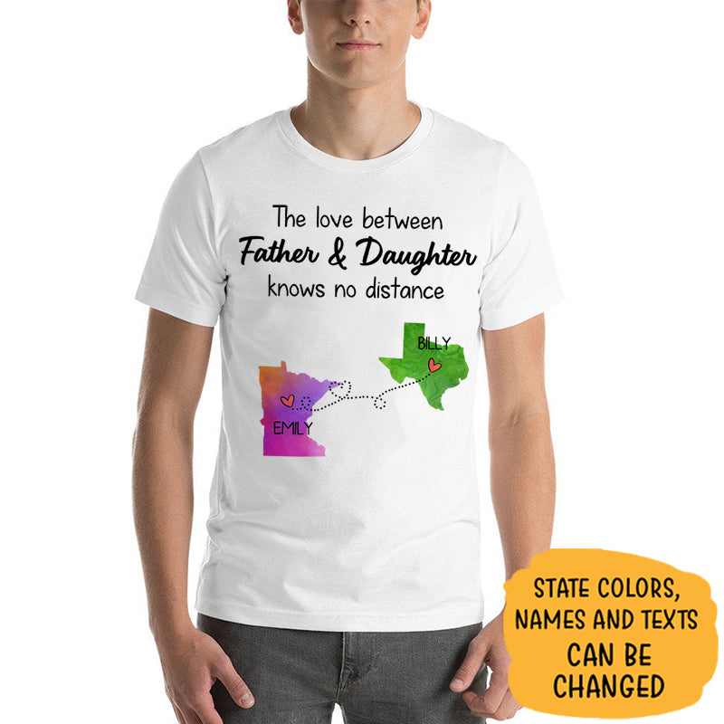 Long Distance Father and Daughter Personalized State Colors Light Premium T-Shirt, Custom Father's Day Gift