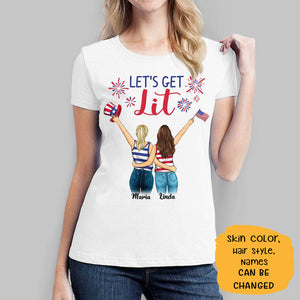 Let's Get Lit Personalized July 4th Gift, Custom T Shirt, Personalized Best Friends Tee for Independence Day