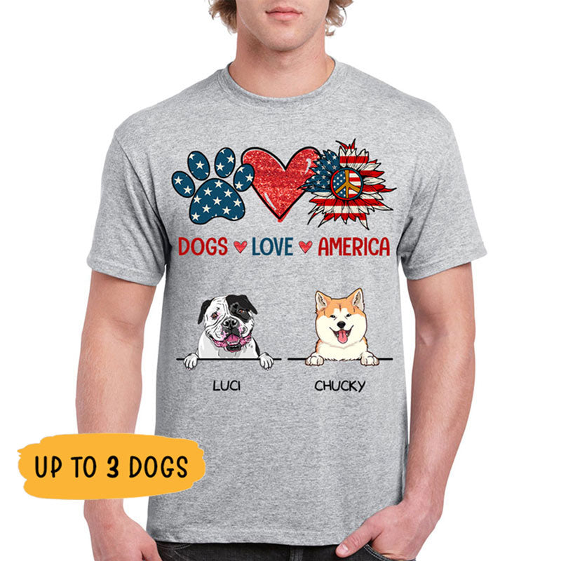 Dogs Love America, Personalized Custom Shirt, Custom Gift for Dog Lovers, Personalized Gift, Custom Tee