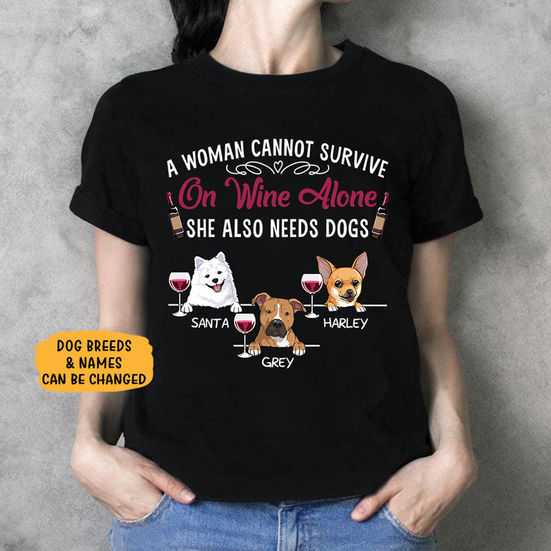 Cannot Survive On Wine Alone, Dark Color Custom T Shirt, Personalized Gifts for Dog Lovers