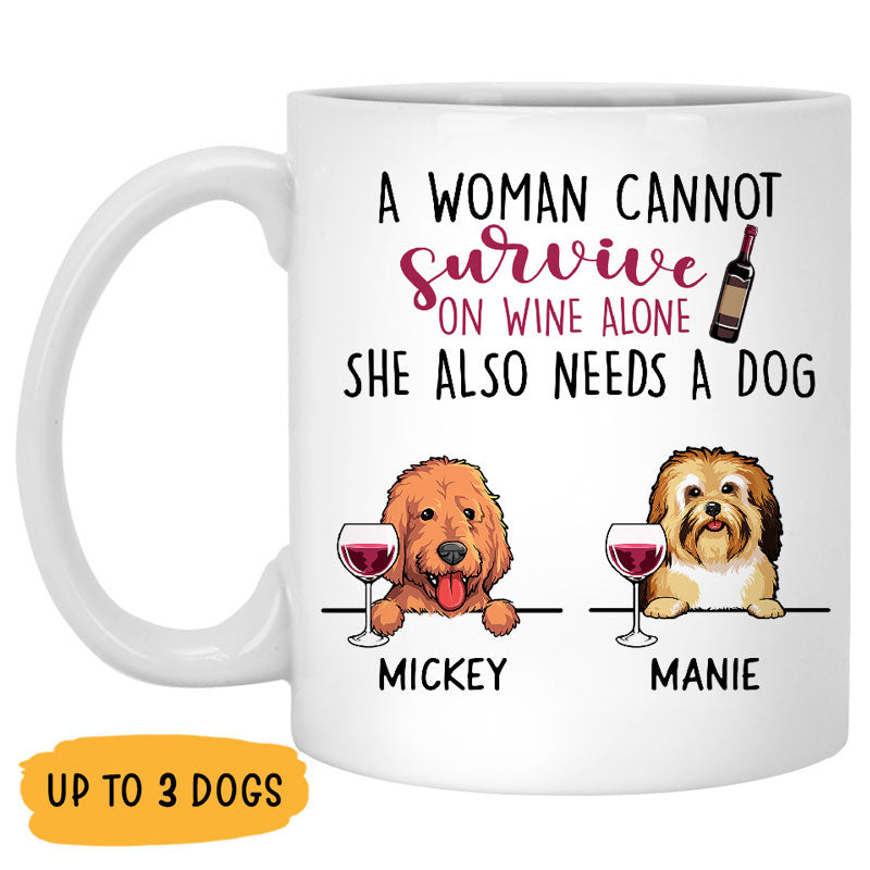 Survive on Wine, Funny Personalized Mug, Custom Gift for Dog Lovers, Father's Day gift