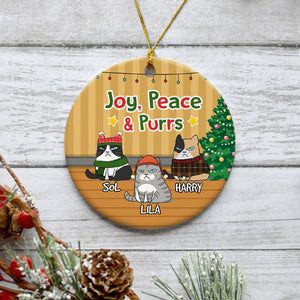 Joy Peace & Purrs, Personalized Circle Ornaments, Custom Gift for Cat Lovers