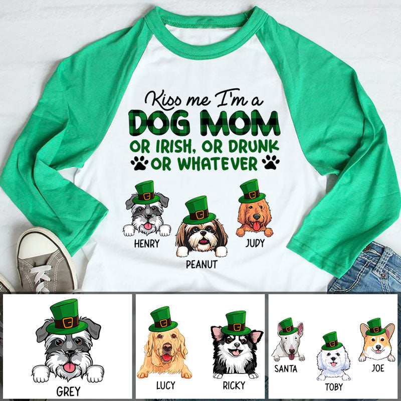 Kiss Me I'm A Dog Mom, St Patrick's Day Shirt 2021, Personalized St. Patrick's Day Unisex Raglan Shirt, St Patricks Day