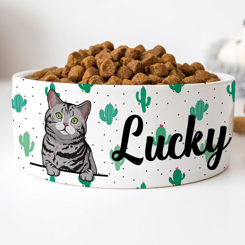 Personalized Custom Cat Bowls, Cactus, Gift for Cat Lovers