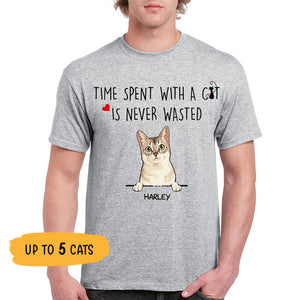 Time Spent With Cats Is Never Wasted, Custom Shirt, Personalized Gifts for Cat Lovers