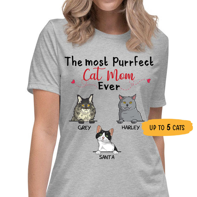 The Most Purrfect Cat Mom Ever, Personalized Shirt, Custom Gift for Cat Lovers, Custom Tee