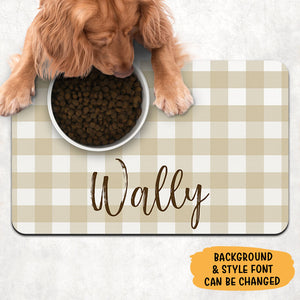 Plaid Pattern Pet Placemat, Personalized Pet Food Mat, Pet Lovers Gifts