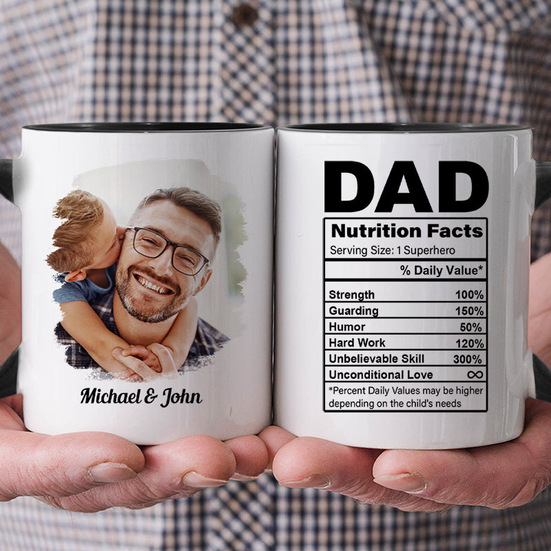 Dad Nutrition Facts, Personalized Funny Mug, Gift For Dad, Custom Photo