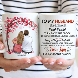 To my husband I wish I could turn back the clock street customized mug, Couple Tree, Anniversary gifts, Valentine's Day gift