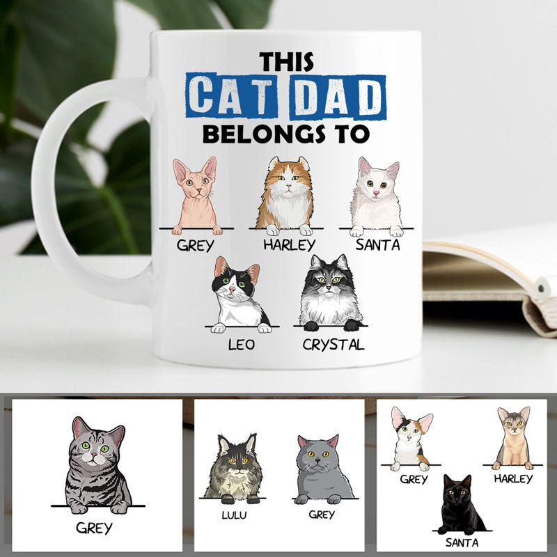 This Cat Dad Belongs To, Custom Coffee Mug, Personalized Gifts for Cat Lovers, Father's Day 2026 Gift