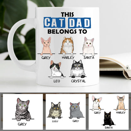 This Cat Dad Belongs To, Custom Coffee Mug, Personalized Gifts for Cat Lovers, Father's Day 2026 Gift