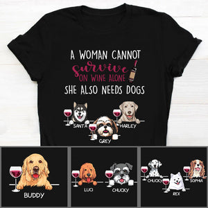 A Woman Cannot Survive, Dark Color Custom T Shirt, Personalized Gifts for Dog Lovers