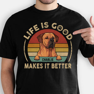 Personalized dog shirt, gift for dog lovers - Life Is Good, Dark Color Custom T-Shirt