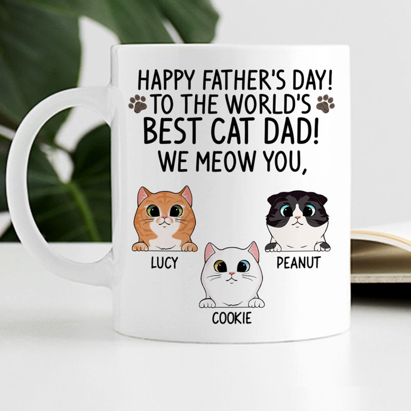 Discover To The World's Best Cat Dad, Funny Custom Coffee Mug, Personalized Gift for Cat Lovers