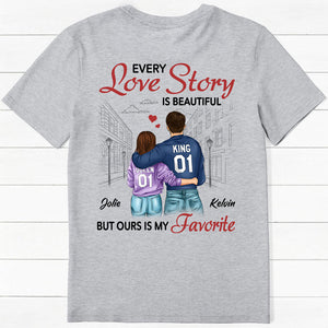 Love Story Is Beautiful, Personalized Shirt, Back Print Shirt, Anniversary Gifts For Couple