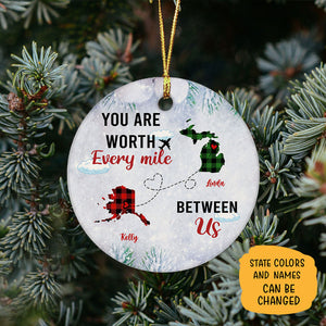 You Are Worth Every Mile Between Us Long Distance, Personalized State Ornaments, Custom Christmas Gift
