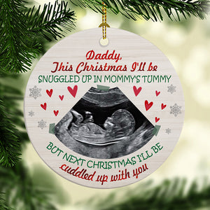 Snuggled Up In Mommy's Tummy, Personalized Christmas Ornaments, Custom Photo Gift for Expecting Dads