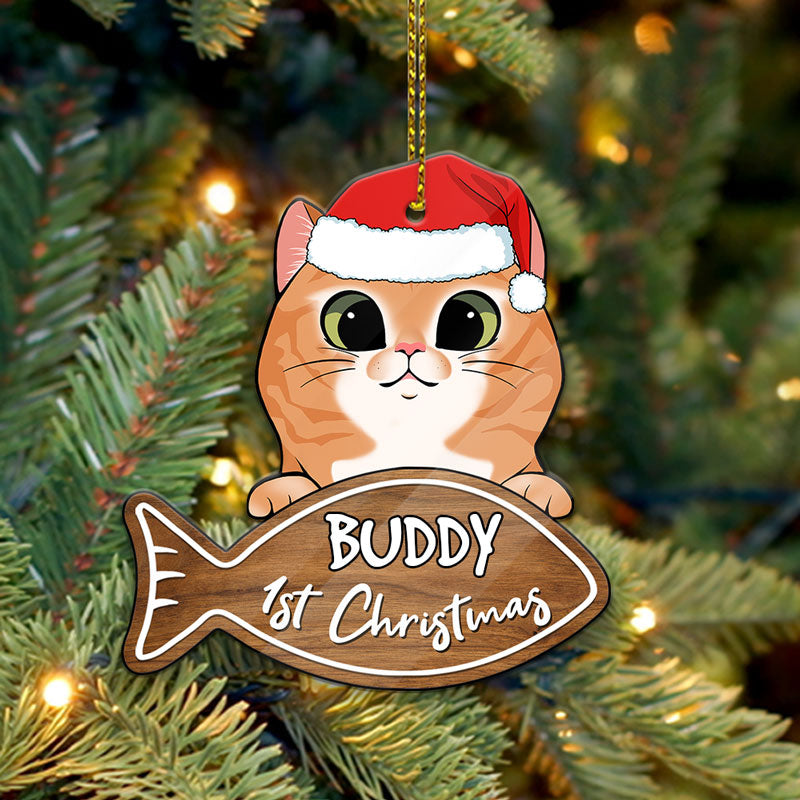 Personalized First Christmas Cat Shaped Ornament, Custom Christmas Gift for Cat Lovers
