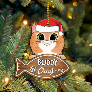 Personalized First Christmas Cat Shaped Ornament, Custom Christmas Gift for Cat Lovers