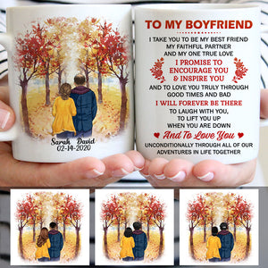 To my Boyfriend Promise Encourage Inspire, Fall mugs, Anniversary gifts, Personalized gifts for him