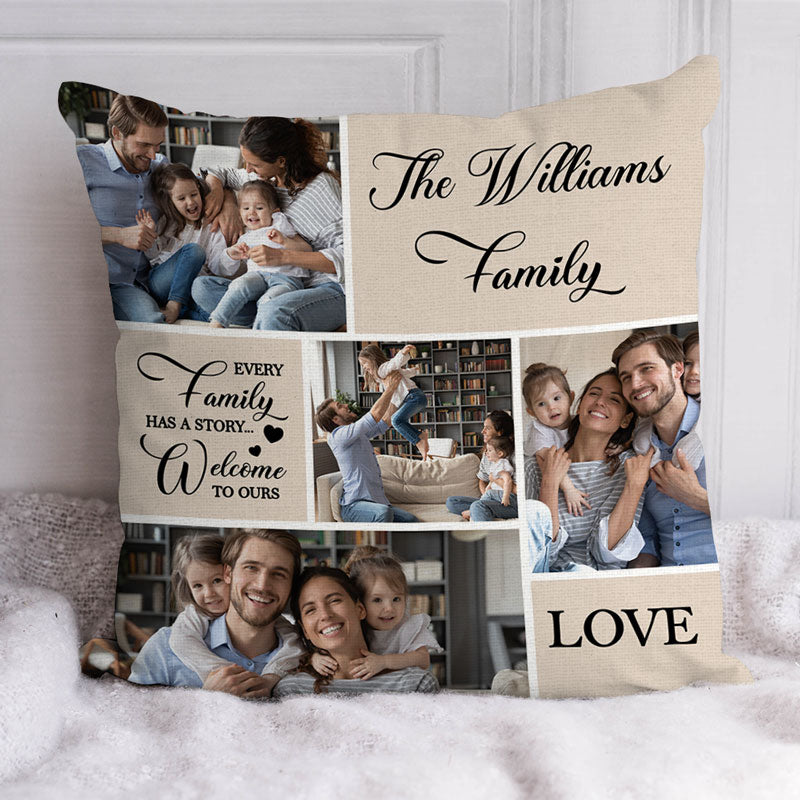 Every Family Has A Story, Personalized Pillows, Custom Photo Collage, Custom Gift For Family