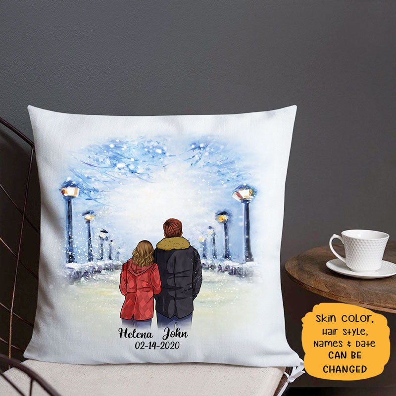 Personalized Winter Couple Pillow, Anniversary gifts, Gifts for him, Gifts for her