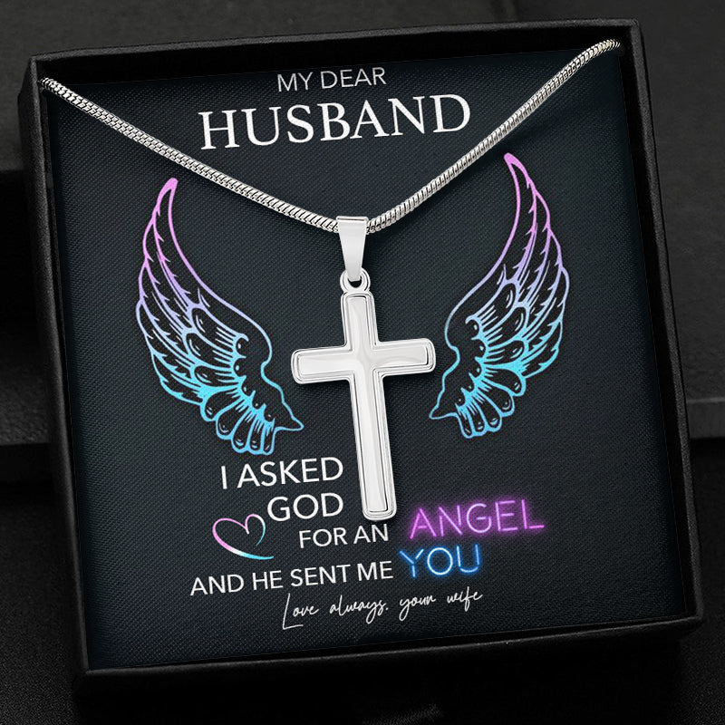 I Asked God For An Angel, Personalized Cross Necklace, Gifts For Him