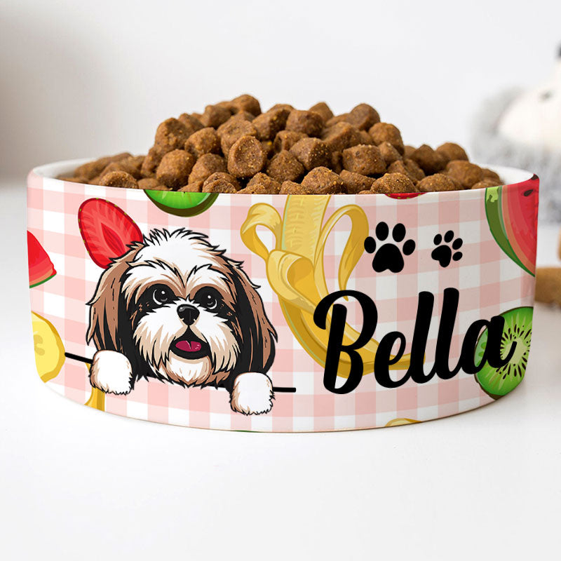 Personalized Dog Bowls, Custom Cute Dog Food and Water Bowl with Name, Ceramic Tropical Fruits, PersonalFury