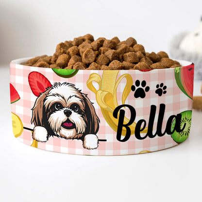 Personalized Dog Bowls, Custom Cute Dog Food and Water Bowl with Name, Ceramic Tropical Fruits, PersonalFury