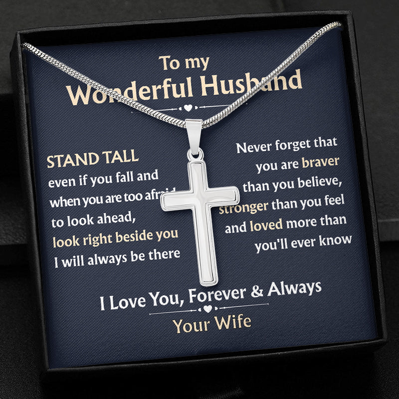 Stand Tall Even If You Fall, Personalized Cross Necklace, Gifts For Him