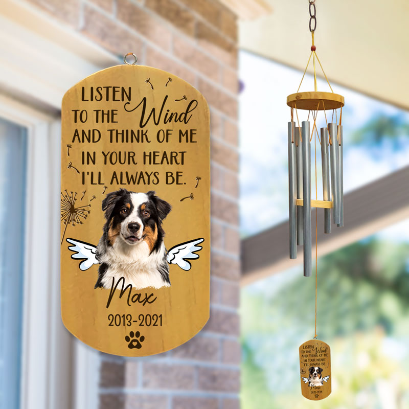 Listen To The Wind And Think Of Me, Personalized Wind Chimes, Custom Photo, Memorial Gifts For Pet Lovers