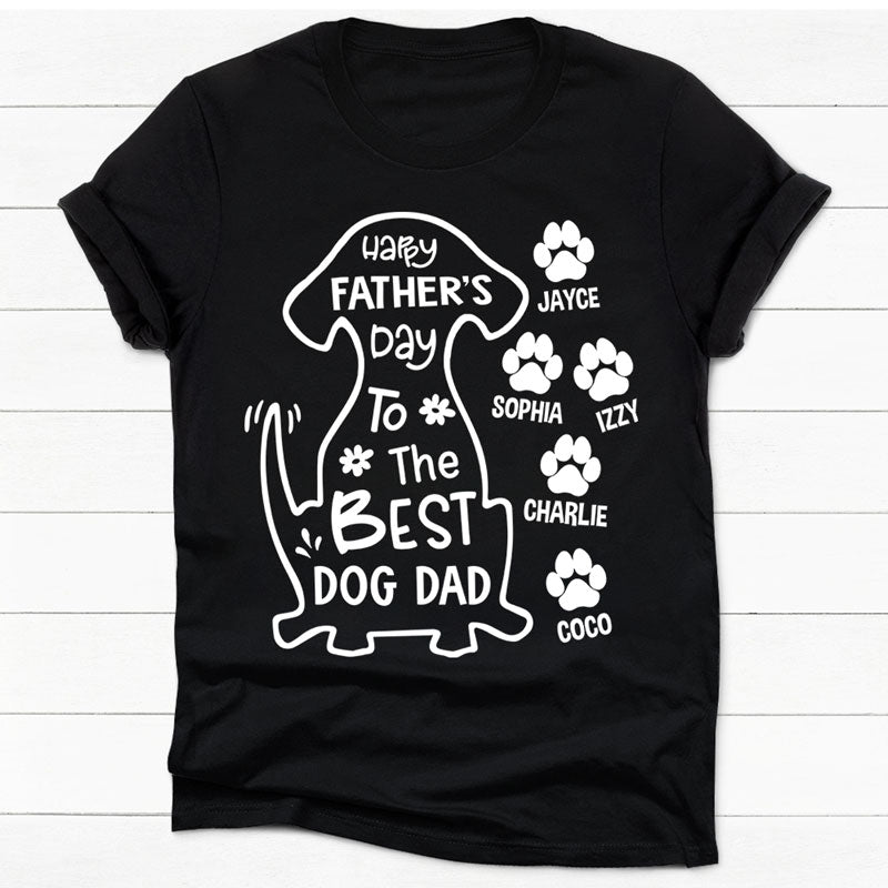 Happy Father's Day To Best Dog Dad, Black Tee, Dark Color Custom T Shirt, Personalized Gifts for Dog Lovers