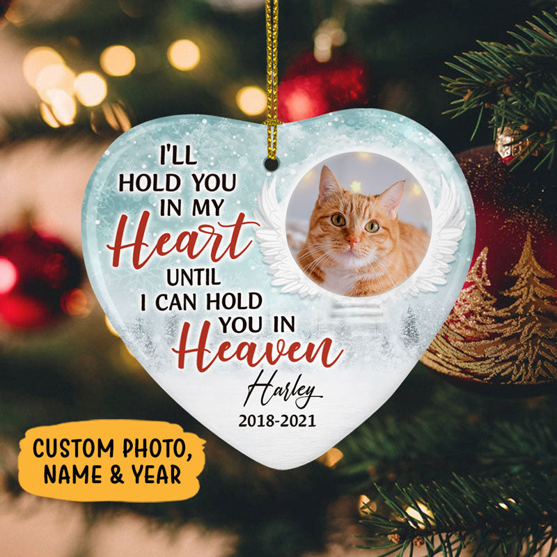 I'll Hold You In My Heart, Personalized Heart Ornaments, Custom Photo Memorial Gifts, Custom Gift for Pet Lovers