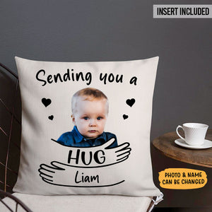 Sending You A Hug, Custom Photo Pillow, Personalized Pillows, Custom Gift For Family