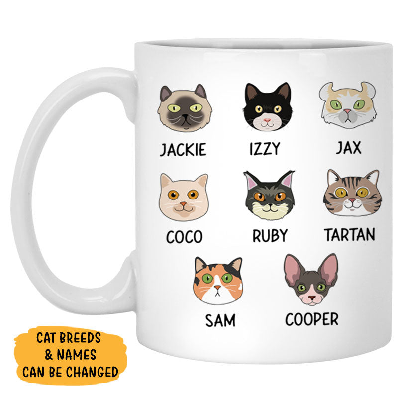 Funny cat coffee mug, personalized gift for cat lovers - Life Is Better with Cats, Cat Face, Custom Mug for Cat Lovers