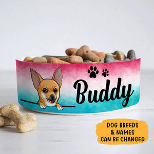 Personalized Custom Dog Bowls, Watercolor, Pink Blue, Gift for Dog Lovers