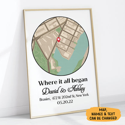 Where It All Began, Personalized Map Poster, Anniversary Gift For Couple