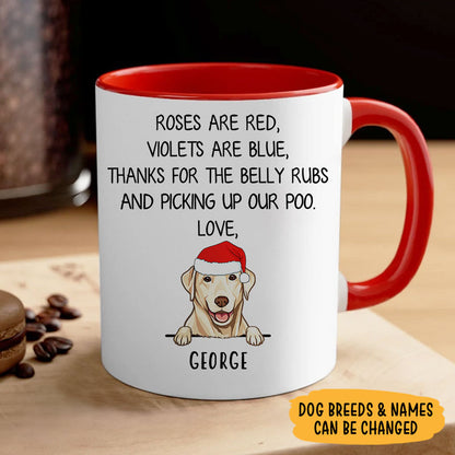 Dog mom Christmas mug, personalized gift for dog lovers - Roses are red, custom coffee cup