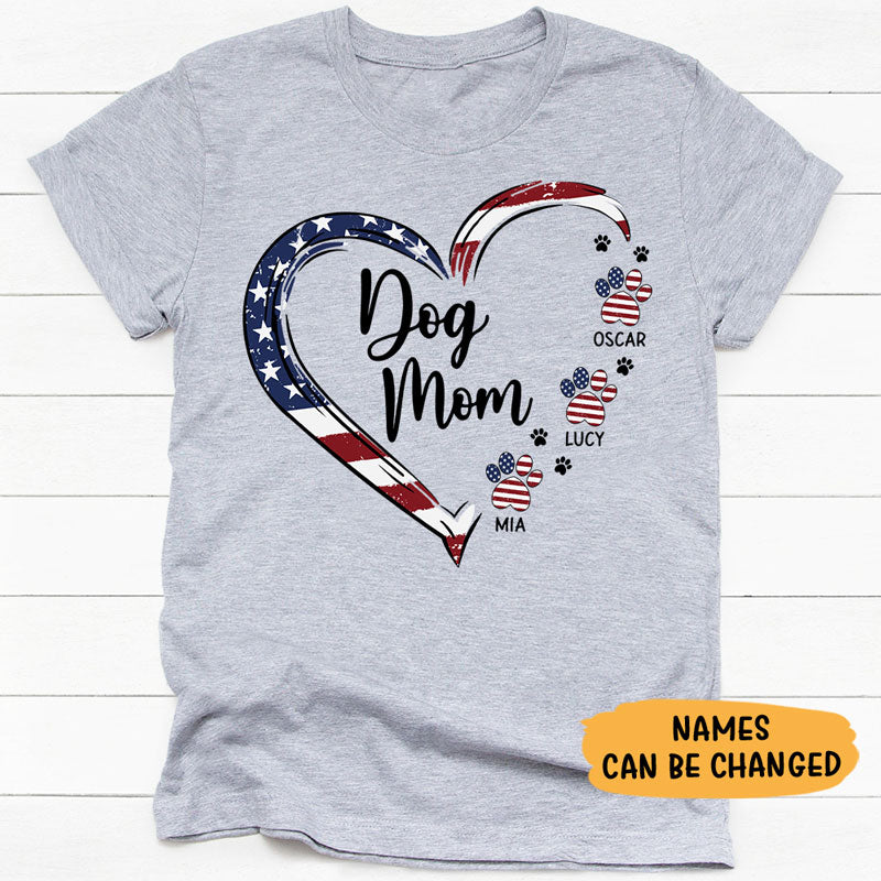 Dog Mom Heart, American Flag Pattern, Gift For Dog Lovers, Personalized 4th Of July Gifts