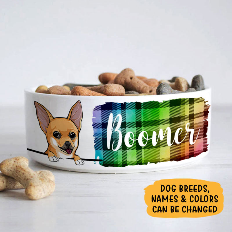 Personalized Custom Dog Bowls, Plaid Colors, Gift for Dog Lovers