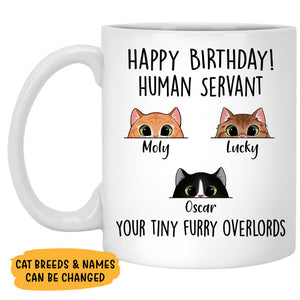 Happy Birthday, Human Servant Mugs, Funny Custom Coffee Mug, Personalized Gift for Cat Lovers